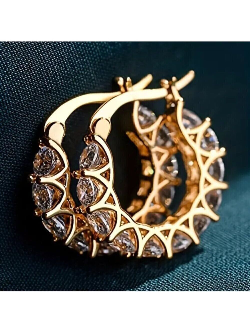 Huggie Hoop MAJOR BLING Earrings #1421 gold tone clear stone